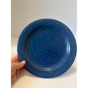 Vintage Blue Splatterware Enamel Plate, Rustic Camp Dish Farmhouse Kitchen Decor